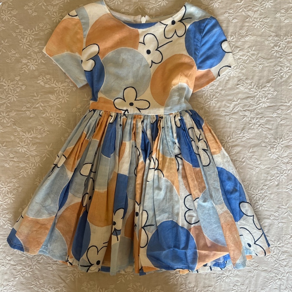 Floral Kids Dress in Blue and Orange